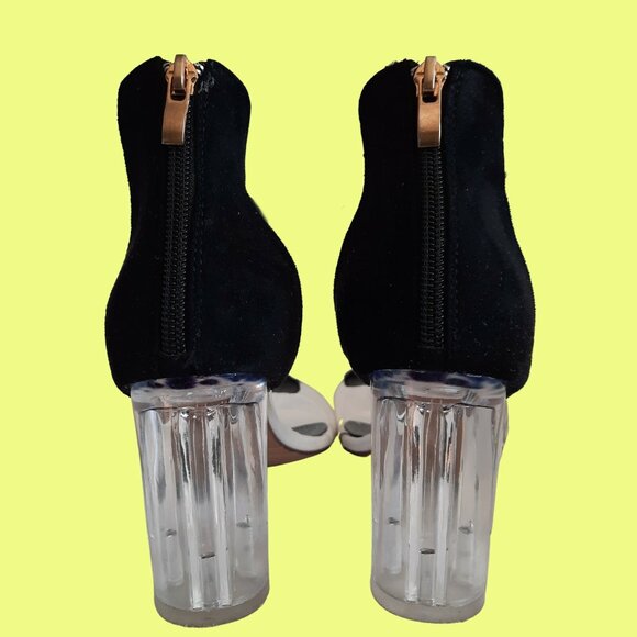 Y2K White Glitter Sparkly Clear Heels Sandals US Sz 8 Ankle Strap Party Cocktail - Picture 10 of 11